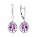 Серьги из серебра с нат.аметистом родированные