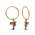 Серьги-конго из золочёного серебра с пл.кварцем цв.родолит, лондон блю и черный - Колибри