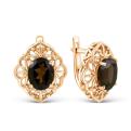 Серьги из золочёного серебра с нат.раухтопазом родированные