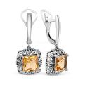 Серьги из чернёного серебра с нат.цитрином