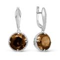 Серьги из серебра с нат.раухтопазом и фианитами родированные