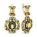 Серьги из золочёного серебра с пл.кварцем цв.турмалин и фианитами
