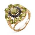Кольцо из золочёного серебра с пл.кварцем цв.турмалин и фианитами