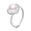 Кольцо из серебра с культ. розовым жемчугом родированное