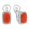 Серьги из серебра с нат. красным агатом и фианитами родированные