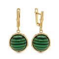 Серьги из золочёного серебра с реконст. малахитом