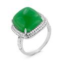 Кольцо из серебра с пл.кварцем цв.зелёный и фианитами родированное