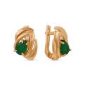 Серьги из золочёного серебра с нат. агатом цв. зелёный и фианитами