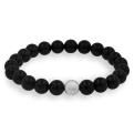 Браслет из серебра с бусинами нат.чёрного агата родированный (на леске)