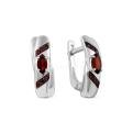 Серьги из серебра с нат.гранатом и фианитами родированные