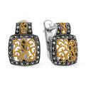 Серьги из чернёного серебра с марказитами и золочением