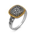 Кольцо из чернёного серебра с марказитами и золочением