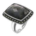 Кольцо из чернёного серебра с нат.лабрадоритом и марказитами