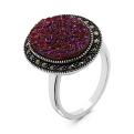 Кольцо из чернёного серебра с нат.друзой агата и марказитами