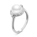 Кольцо из серебра с культ.жемчугом и фианитами родированное