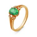 Кольцо из золочёного серебра с пл.кварцем цв.зелёный агат и фианитами