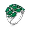 Кольцо из серебра с нат.зелёным агатом родированное