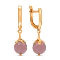 Серьги из золочёного серебра с нат. кварцем розовый шар