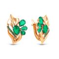 Серьги из золочёного серебра с пл.кварцем цв.зелёный агат и фианитами