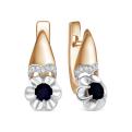 Серьги из золочёного серебра с нат.сапфиром,фианитами и родированием
