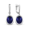 Серьги из серебра с нат.сапфиром родированные