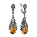 Серьги из чернёного серебра с прессованным натуральным янтарём и марказитами