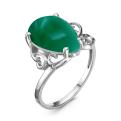 Кольцо из серебра с пл.кварцем цв.зелёный родированное