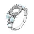 Кольцо из серебра с пл.кварцем цв.топаз и фианитами родированное