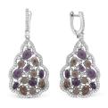 Серьги из серебра с пл.кварцем цв.аметист, цитрин и фианитами родированные