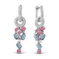Серьги из серебра с пл. кварцем цв.рубин,лондон-топаз и фианитами родированные