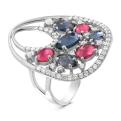 Кольцо из серебра с пл.кварцем цв.лондон топаз, цв.аметист и фианитами родированное