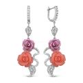 Серьги из серебра с имит.кораллом и фианитами родированные