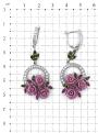 Серьги из серебра с пл.кварцем цв.турмалин, цв.рубин и фианитами родированные
