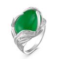 Кольцо из серебра с нат.зелёным агатом родированное
