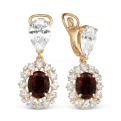 Серьги из золочёного серебра с синт.красным опалом и фианитами