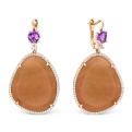 Серьги из золочёного серебра с гт.кварцем, пл.кварцем цв.аметист и фианитами