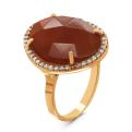 Кольцо из золочёного серебра с гт.кварцем и фианитами