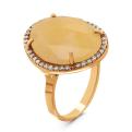 Кольцо из золочёного серебра с гт.кварцем и фианитами