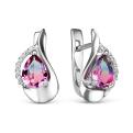 Серьги из серебра с пл.кварцем цв.розово-синий турмалин и фианитами родированные