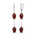 Серьги из серебра с нат.красным агатом родированные