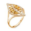 Кольцо из золочёного серебра с пл.кварцем цв.цитрин и фианитами