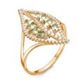Кольцо из золочёного серебра с пл.кварцем цв.празиолит и фианитами