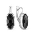 Серьги из серебра с натуральным чёрным агатом родированные