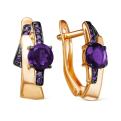 Серьги из золочёного серебра с нат.аметистом и фианитами