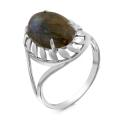 Кольцо из серебра с нат.лабрадоритом родированное