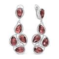 Серьги из серебра с пл.кварцем цв.родолит и фианитами родированные