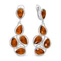 Серьги из серебра с пл.кварцем цв.оранжевый сапфир и фианитами родированные