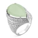 Кольцо из серебра с пл кварцем цв.лунный камень и фианитами родированное