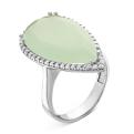 Кольцо из серебра с пл. кварцем цв.лунный камень и фианитами родированное