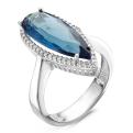 Кольцо из серебра с пл.кварцем цв.сапфир и фианитами родированное
